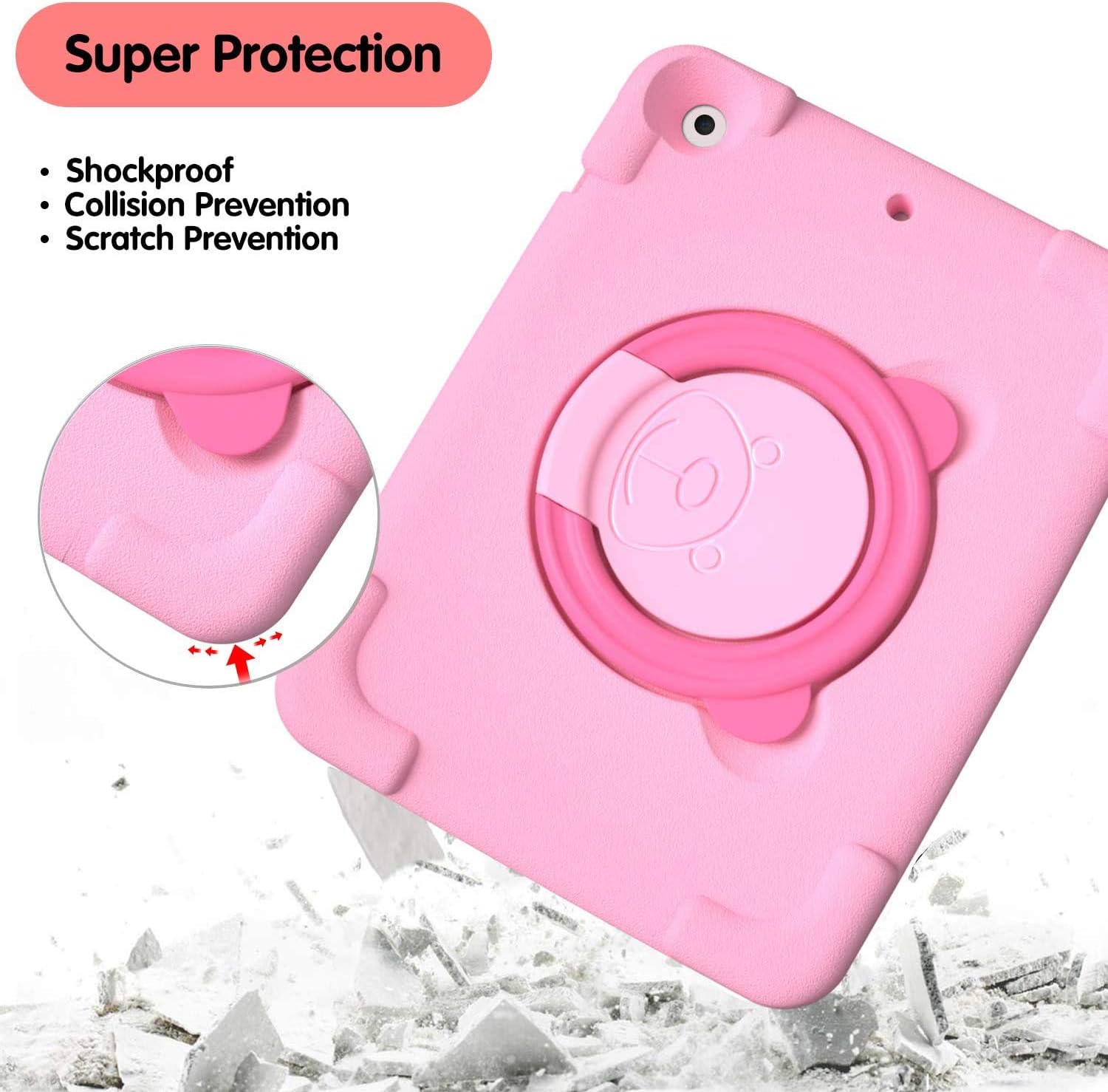 PZOZ iPad Kids Case Compatible for iPad Pro/Air 3rd Generation 10.5 in, EVA Shockproof Rotate Handle Folding Stand Heavy Duty Protective Cute Cover for Boys Girls (Pink)