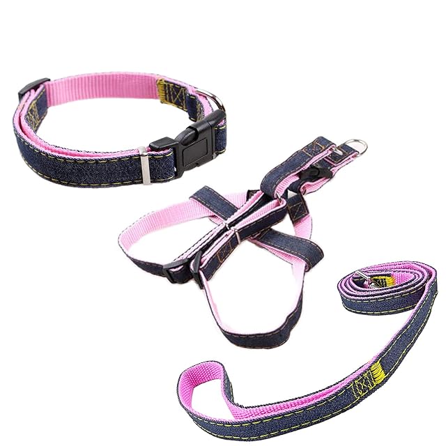 Newtensina Moda Perro arnés Collar y Correa Set cómodo Tela de Mezclilla Perrito arnés Collar con Correa…