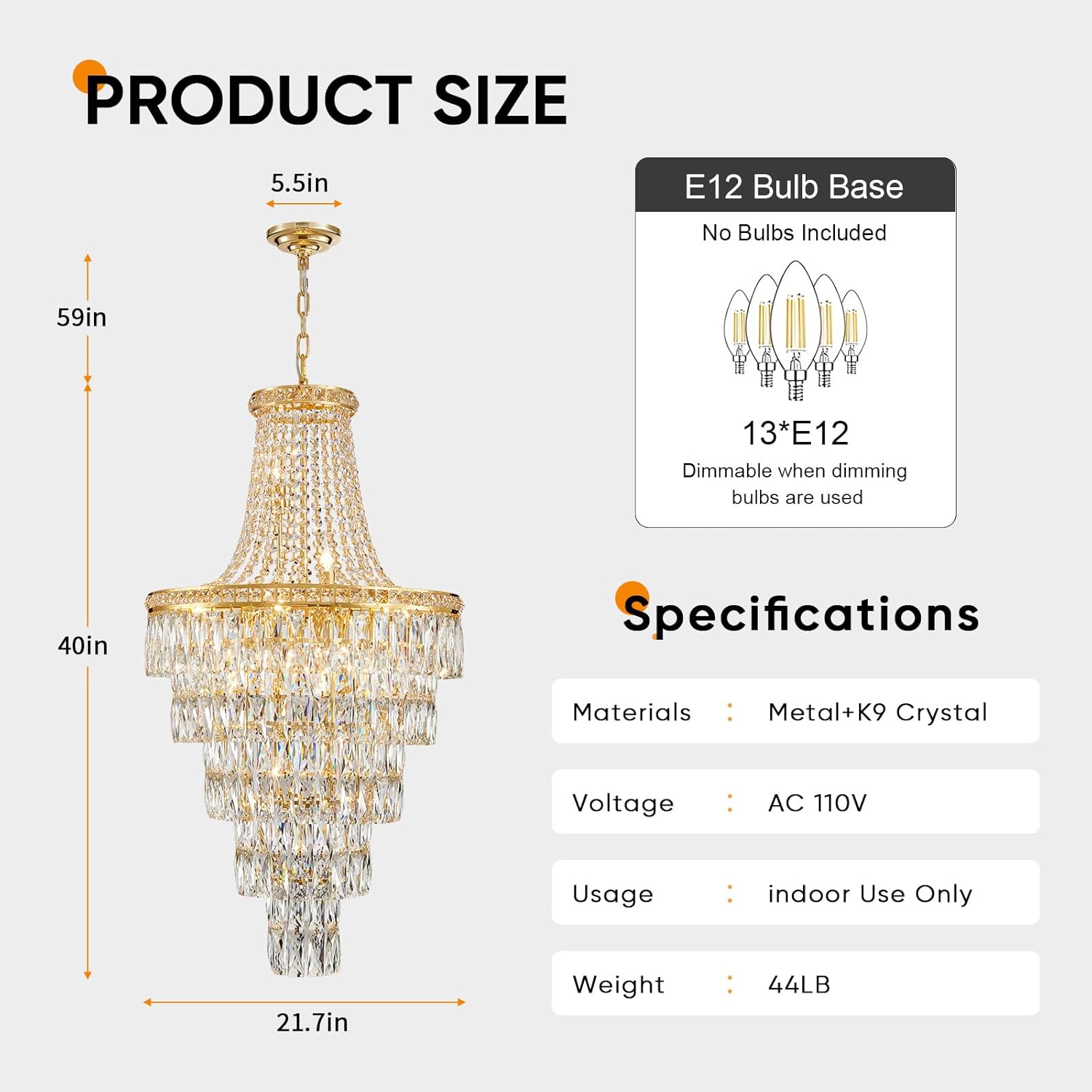 Gold Crystal Chandeliers 13 Lights Modern Chandelier for High Ceilings Large Pendant Light Fixture Foyer Staircase Hallway Entryway Living Room Hall Lobby 40" H x 21.7" D