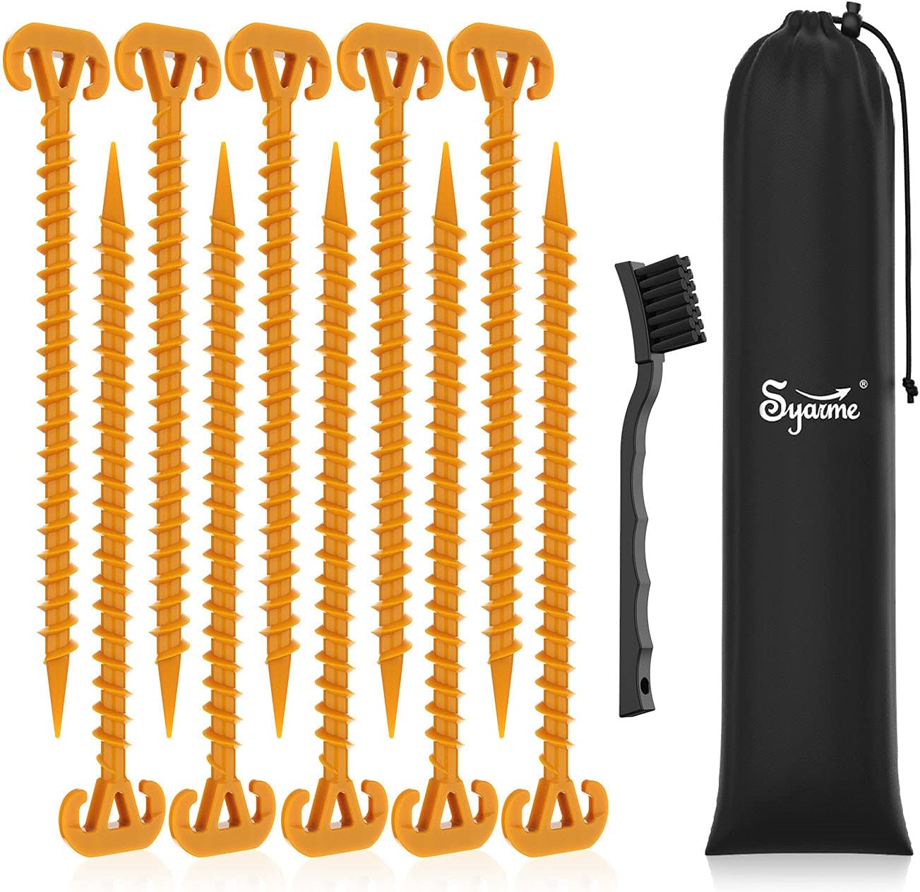 Sand Stakes Beach Ground Anchor 11" Sand Stake, 10pc-Pack Spiral Anchor Stakes, Orange Spiral Plastic, Orange, Tent Stakes