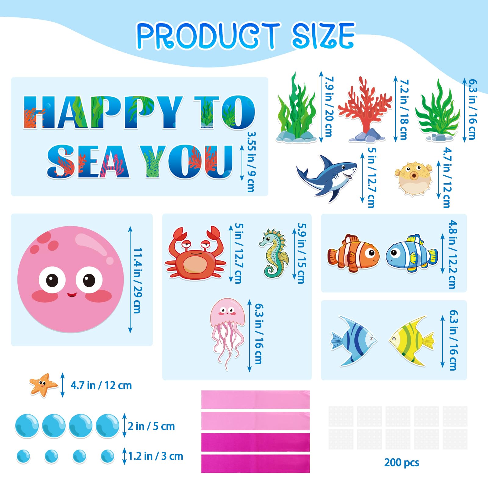 Sea Animal Bulletin Board Decorations, Ocean Themed Classroom Bulletin Board Door Decor for Summer Back to School Party, Under The Sea Classroom Set Supplies, Octopus Fish for Wall Glass Blackboard