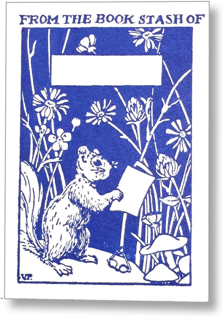 Letterpress Reading Squirrel Ex Libris Kids Bookplates, Made in the USA
