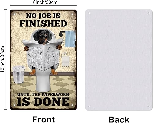Miniatura 2 de GLOBLELAND Letrero de metal vintage con diseño de perro salchicha para baño, divertido póster de placa de arte retro con texto en inglés "No Job is
