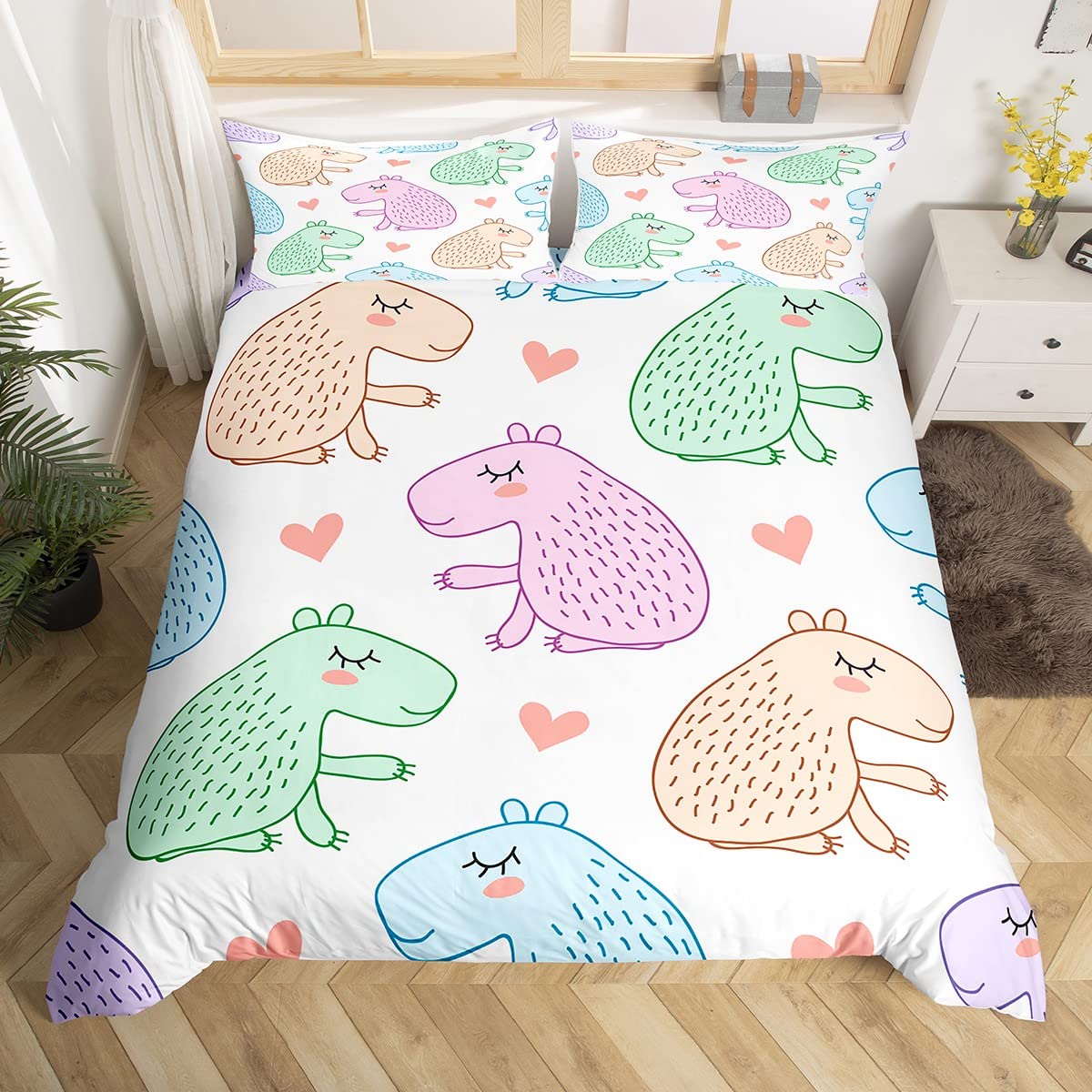 Housse de couette Capybara lit double pour remplacer un linge de lit terne