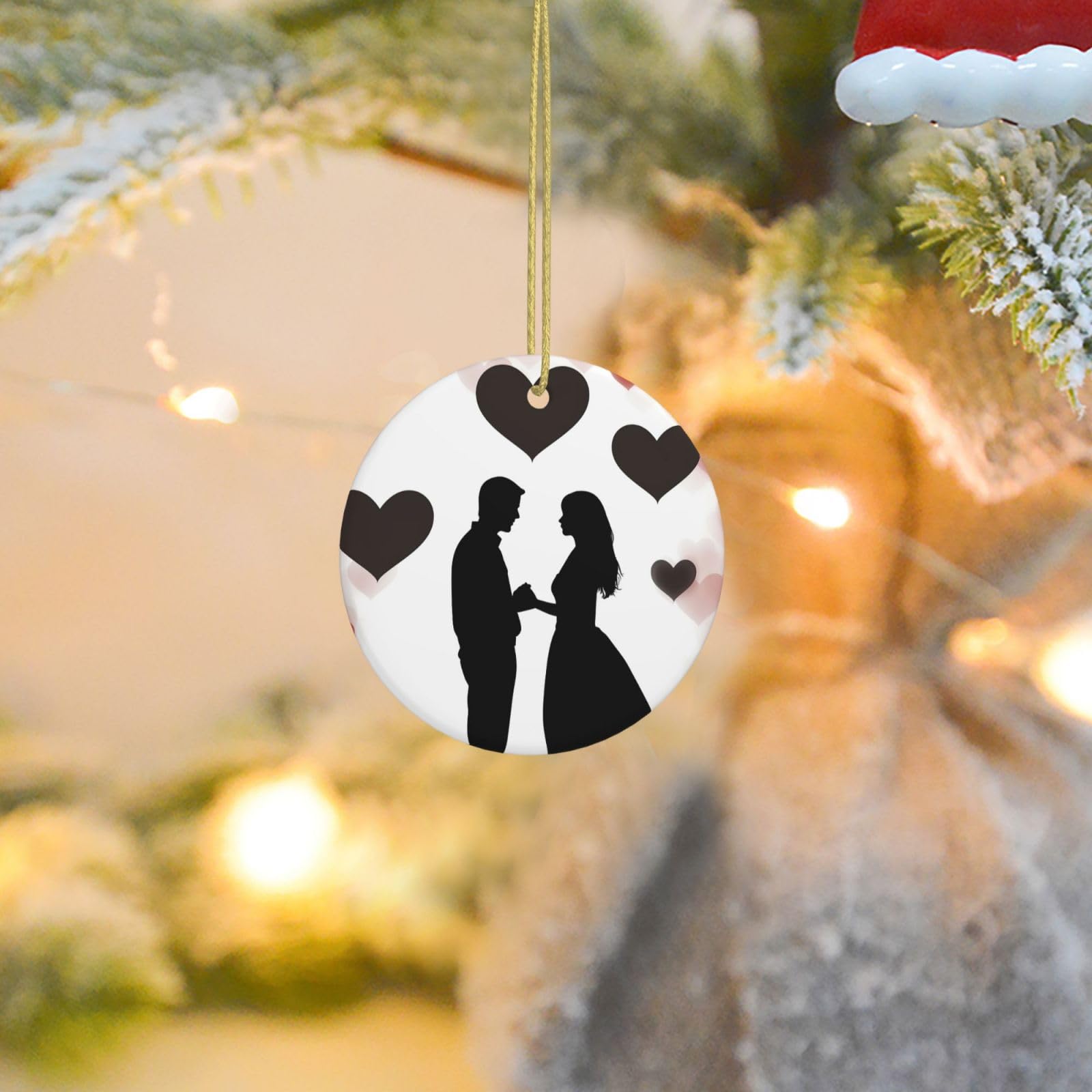Christmas Tree Ornaments Ceramics Christmas Round Decorations Couple Heart Shape Ceramics Ornaments Circle Pentagram Xmas Tree Hanging Pendant for Christmas Tree Party Holiday Home Decor
