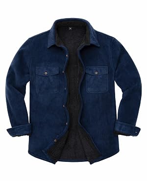 ThCreasa Mens Sherpa Fleece Lined Flannel Shirt Jacket Warm Button Down Plaid Shirt-Jac
