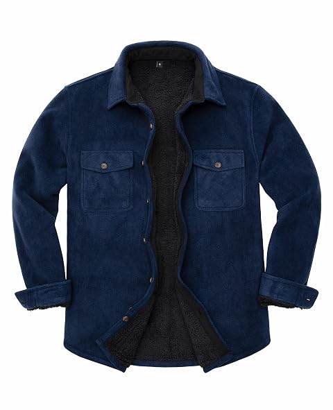 ThCreasa Mens Sherpa Fleece Lined Flannel Shirt Jacket Warm Button Down Plaid Shirt-Jac