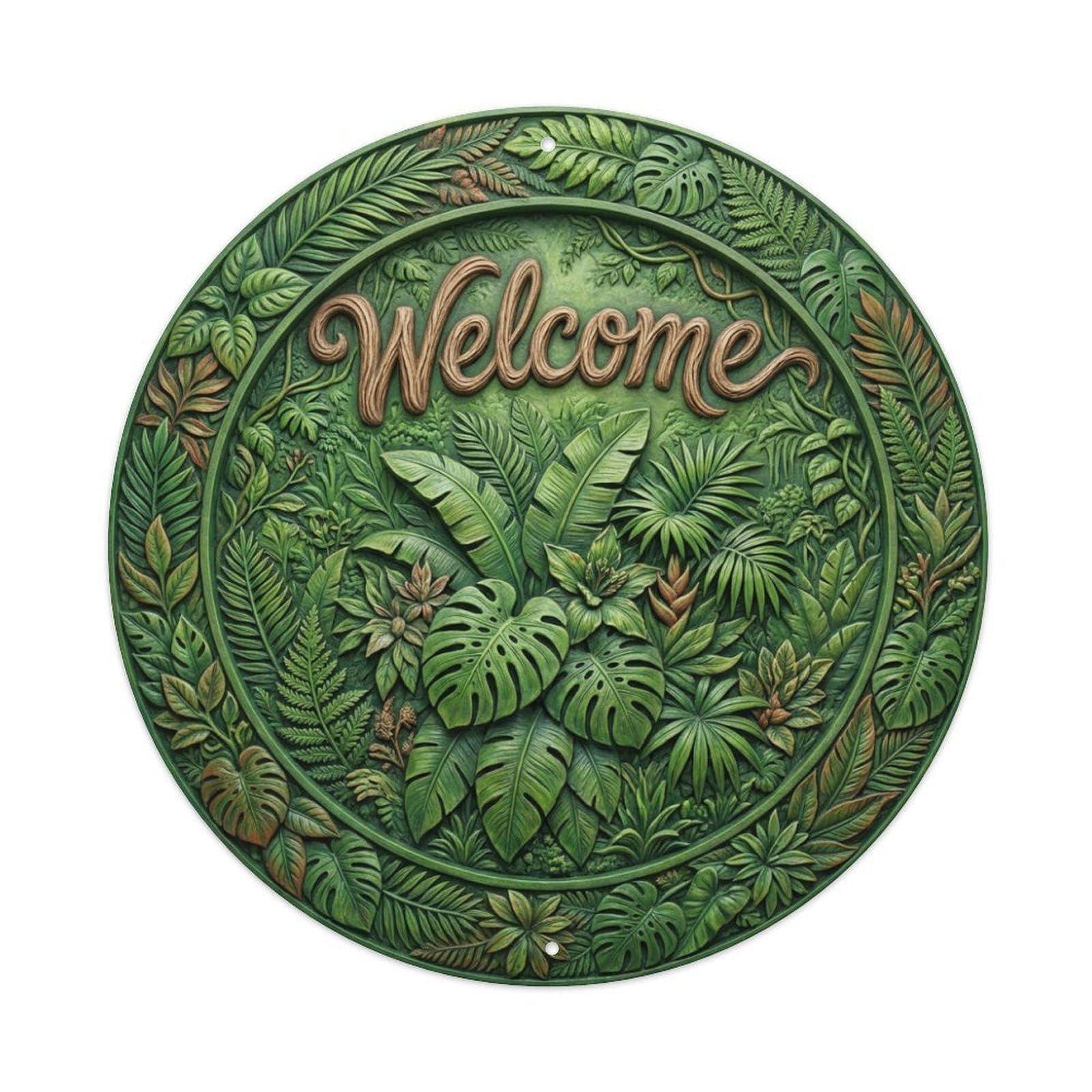 Tgrcjimh Style Metal Tin Sign Tropical Foliage Welcome Lush Greenery