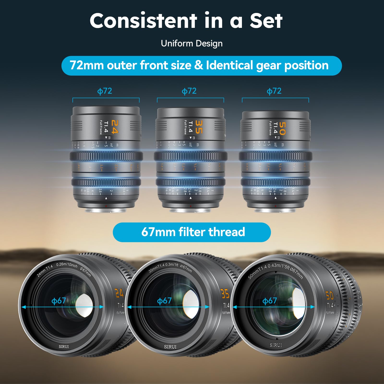 SIRUI VP-1 Vision Prime 1 T1.4 Full Frame Cine, obiettivo cinema con messa a fuoco manuale da 35 mm con attacco E preinstallato, supporti intercambiabili RF/Z/L (grigio metallico)