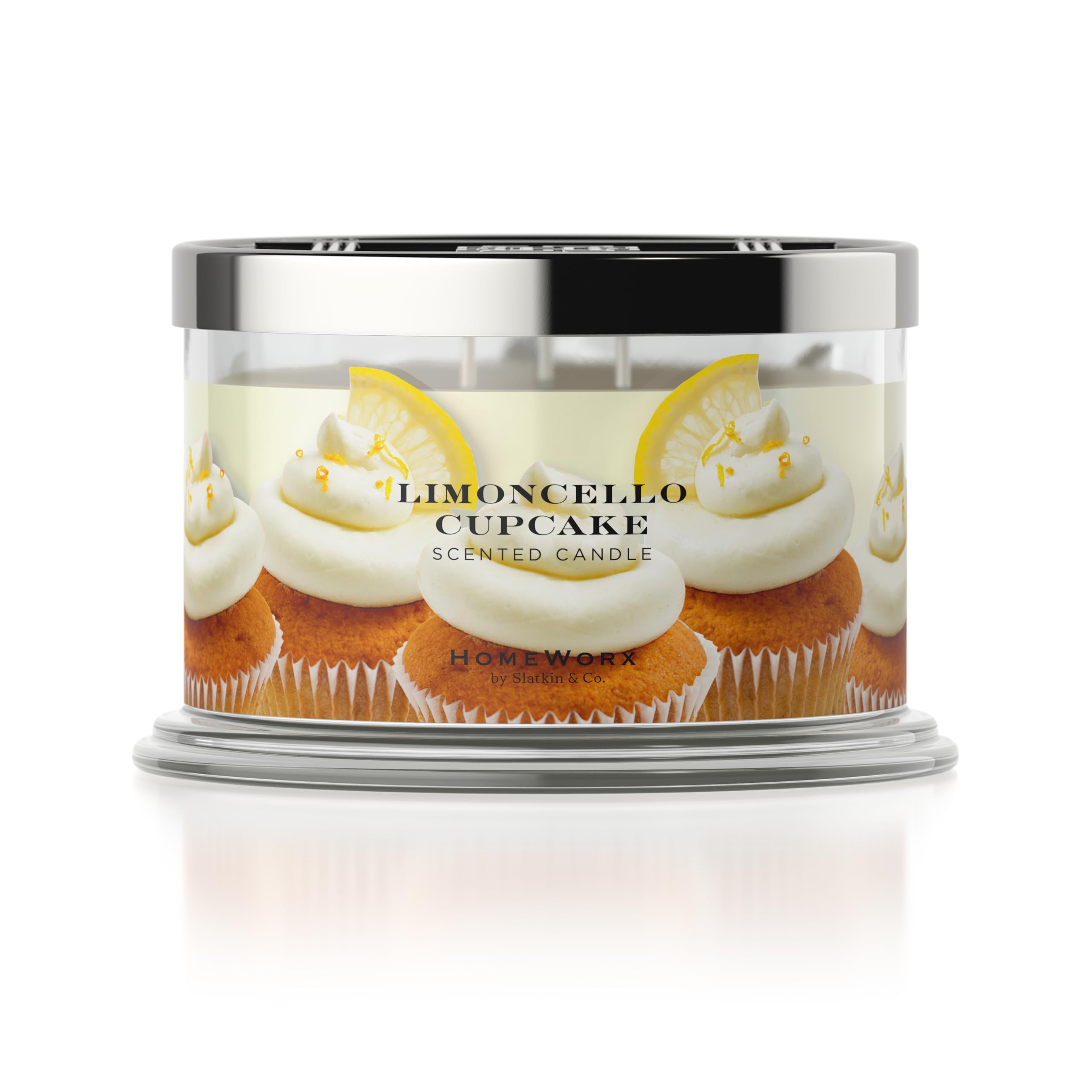 Premium Scented 4-Wick Candle, Limoncello Cupcake, HomeWorx by Slatkin & Co - 18 oz - Long-Lasting Jar Candle, 30-55 Hours Burn Time - Limoncello, Sicilian Lemons, Candied Lemons, & Sparkling Sugar
