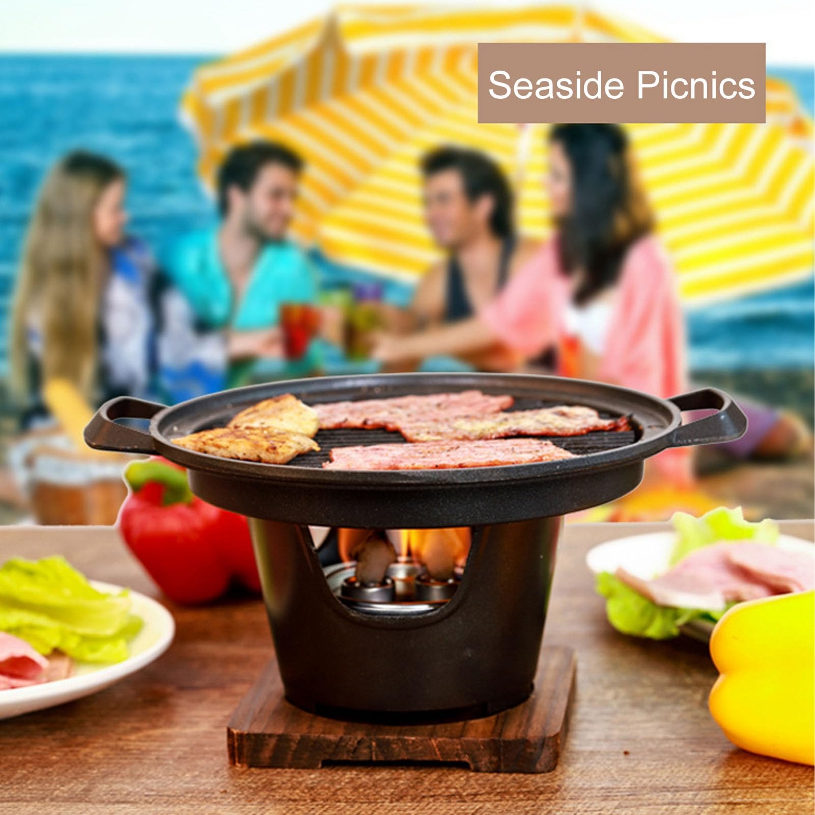 Griglia per barbecue da appoggio, griglia a carbone portatile da tavolo con piastra in legno a prova di bastone, senza fumo, per campeggio, picnic, casa (HN-BBQ18A)