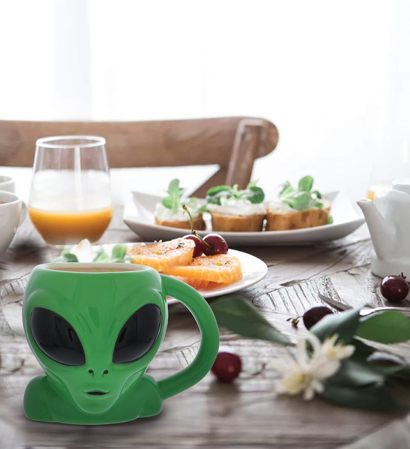 Green Alien Cartoon Novelty Mug: Ceramic Cute Coffee Mugs & Tea Cup, Cool & Unique UFO Shaped Alien Mug for Coffee Lovers Gifts - 17 Oz. - Image 8
