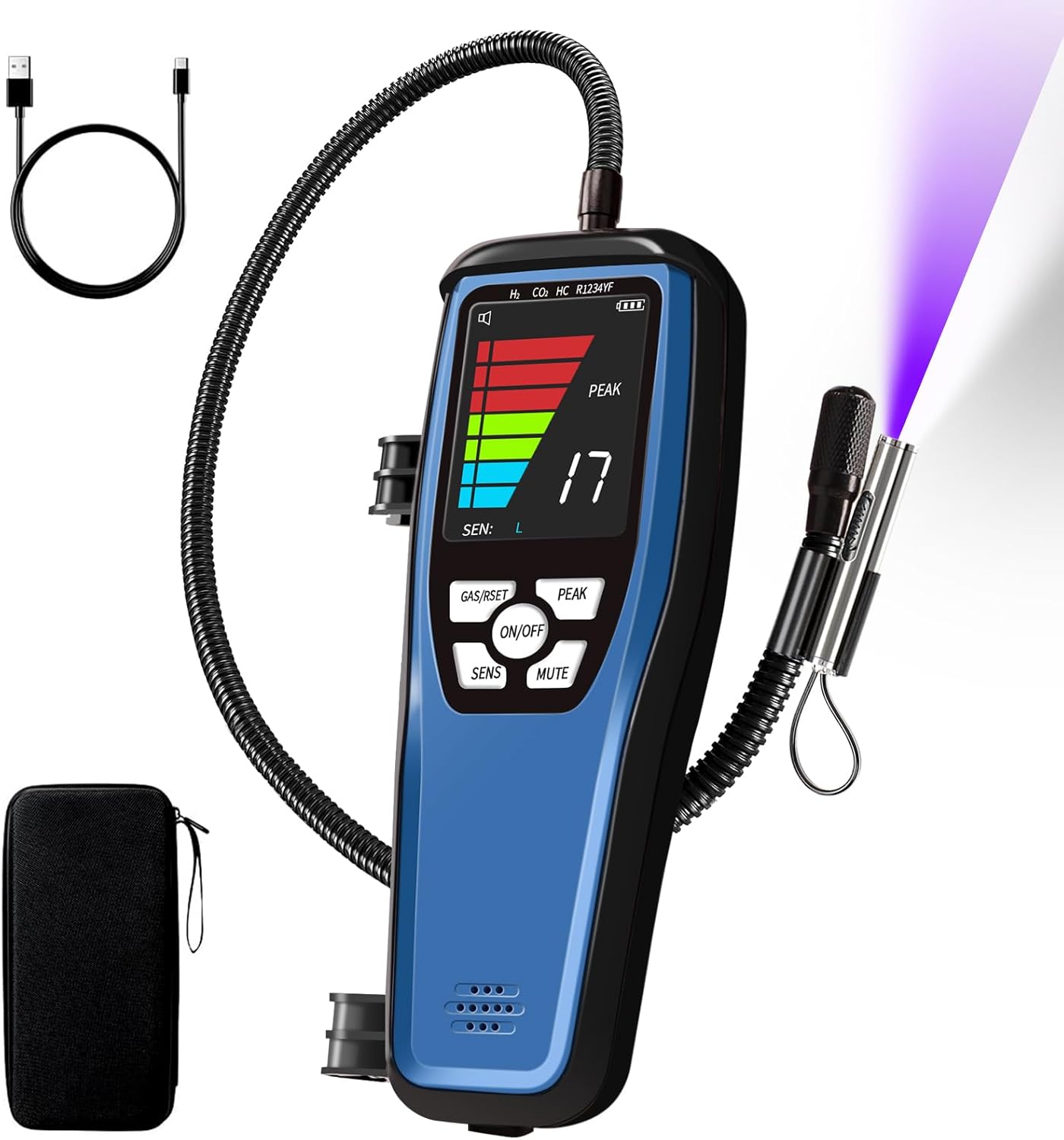 Refrigerant Leak Detector, ALD-100 Rechargeable 2-in-1 HVAC Freon Leak Detector with TFT Screen, 3 Sensitivity Modes & 2 Alarm Types, Air Conditioning Detector for R134a R410A R32 R454B R290