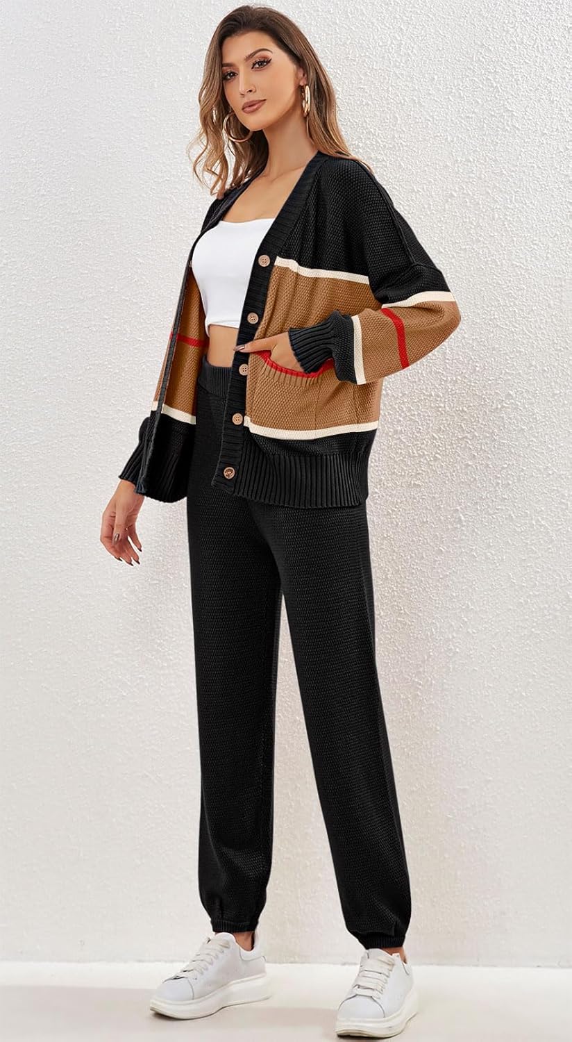 Women's 2 Piece Outfit Lounge Set Trendy Cardigan Sweater Pants Sets V Neck Button Pocket Knit Matching Loungewear - Image 5