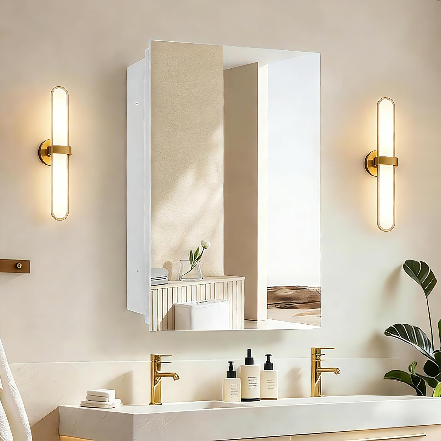 16 x 26 inch Bathroom Medicine Cabinet, Mirror Cabinet with Single Door & Removable Shelves, Surface Mount or Recess Installation, Medicine Cabinets for Bathroom