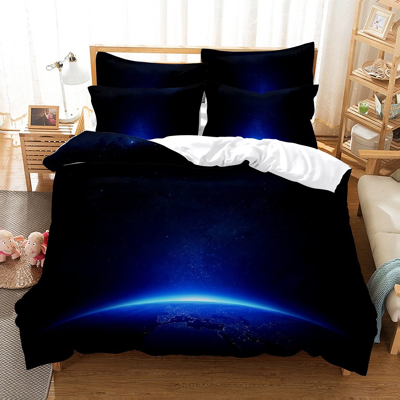 Parure de lit planètes noire en microfibre pour décorer une chambre de geek