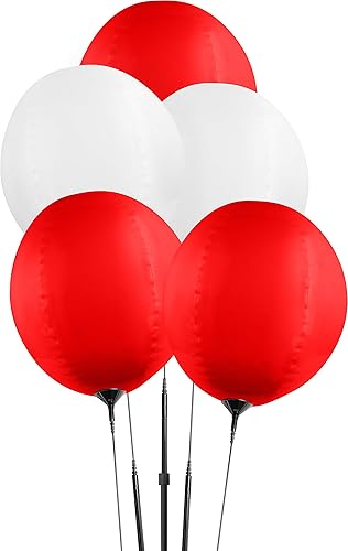Kit de racimo de globos reutilizable con estaca de tierra, 5 piezas, rojo y blanco