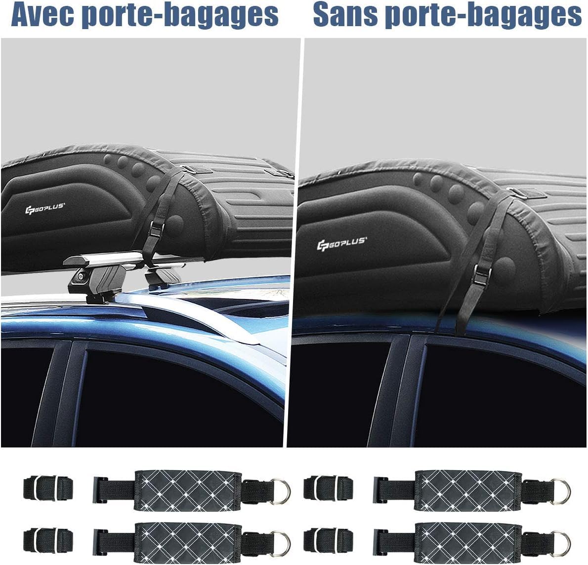 GOPLUS Bolsa Plegable para Techo de Coche Impermeable | Portaequipajes de Coche con 4 Cuerdas de Sujeción, para Coches con o sin Railes de Techo, Carga 60KG