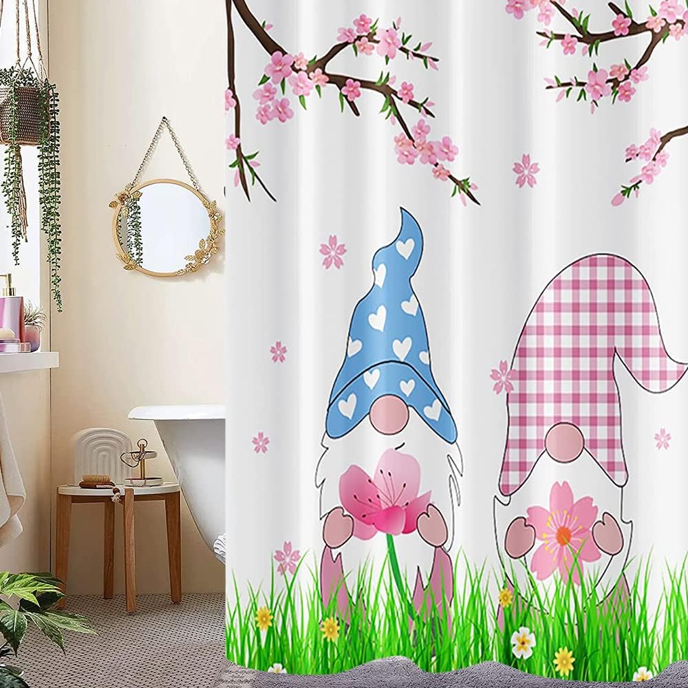 Yeele Cute Gnome Shower Curtain Pink Shower Curtains with