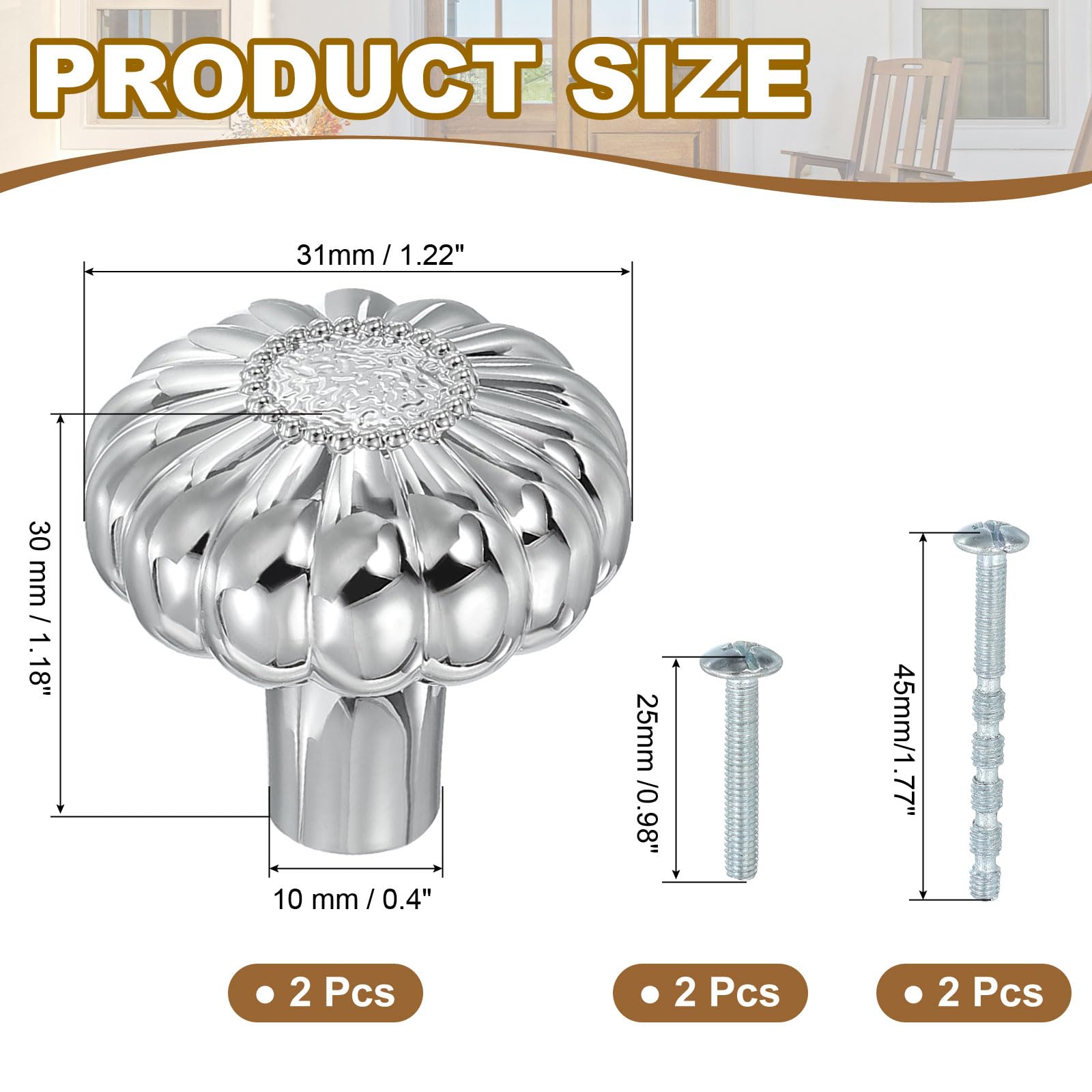 PATIKIL Knobs 2 Pcs Vintage Drawer Round Knobs Zinc Alloy Furniture Handle for Dresser Cupboard Kitchen Bedroom Bathroom, Silver - Image 2
