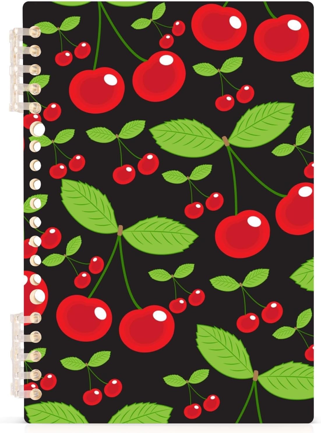A5 Notebook Red Cherry Pattern Spiral Notebook Hardcover Wirebound Journal Diary, 120 Pages