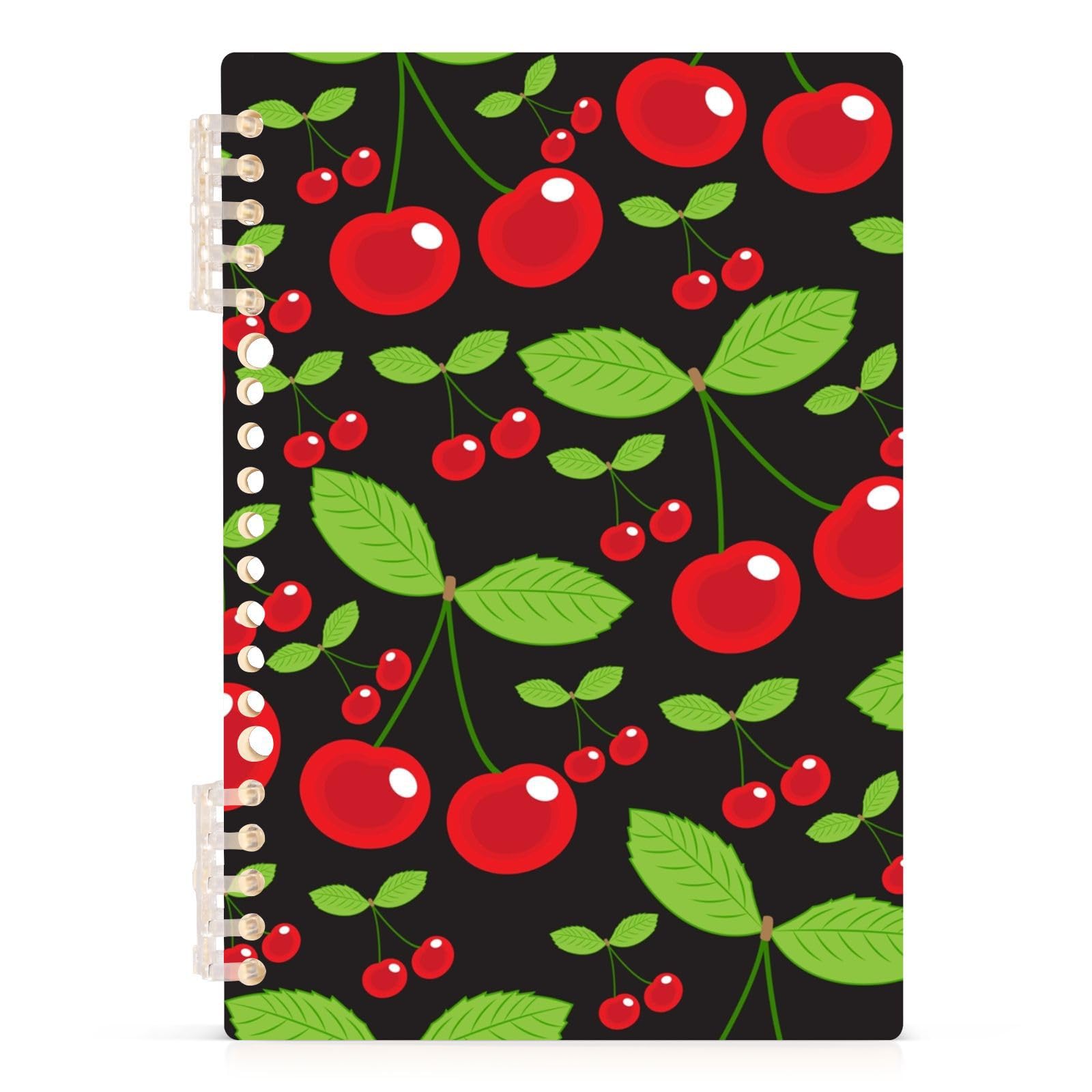 A5 Notebook Red Cherry Pattern Spiral Notebook Hardcover Wirebound Journal Diary, 120 Pages