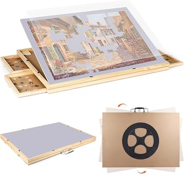 Jigsaw Puzzle Board Portable Folding Tilting Jigsaw Board With Cover 360 Degree Rotating Non-Slip Surface Felt Mat for 1000 pieces 4 Sliding Drawers Storage Jigsaw Table For Adults Gift