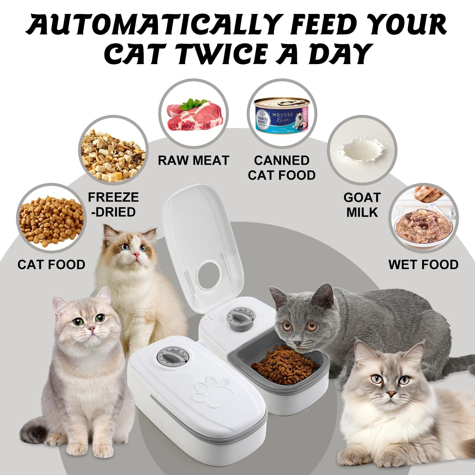 Automatic Cat Feeder With Timer – 2 Bowls, 48-Hour Schedule, 700ml Total – BPA-Free For Cats & Small Dogs – Includes Ice Pack Compartment (White) 6 thumbnail image