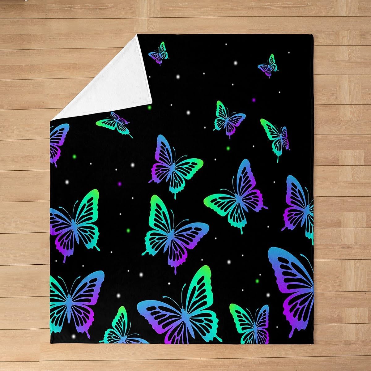 Feelyou Butterfly All Season,Bed Blanket Butterflies Print Plush Throw Blanket, Girl Butterfly Green Purple Flannel Fleece Blanket for Sofa Couch Bedroom Decor Beautiful Butterfly Queen 90"x90"