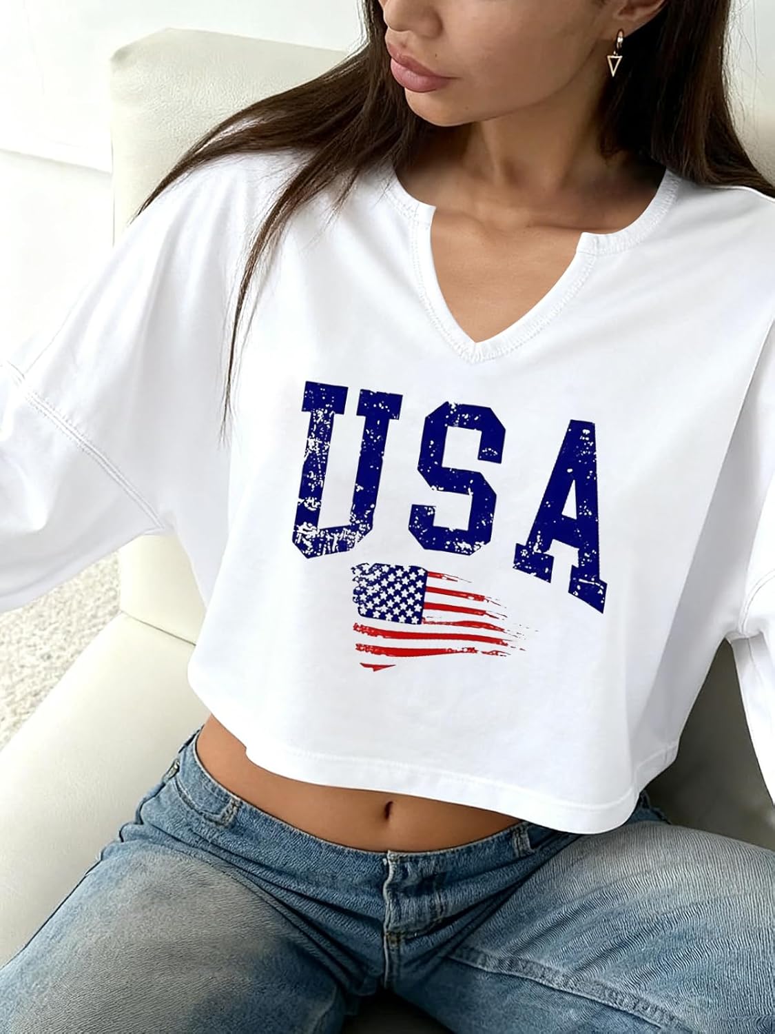 Women's Long Sleeve Cropped St. Patrick's Day Sweatshirts Cute Shamrock Clover V Neck Shirts Graphic Tops - Image 3