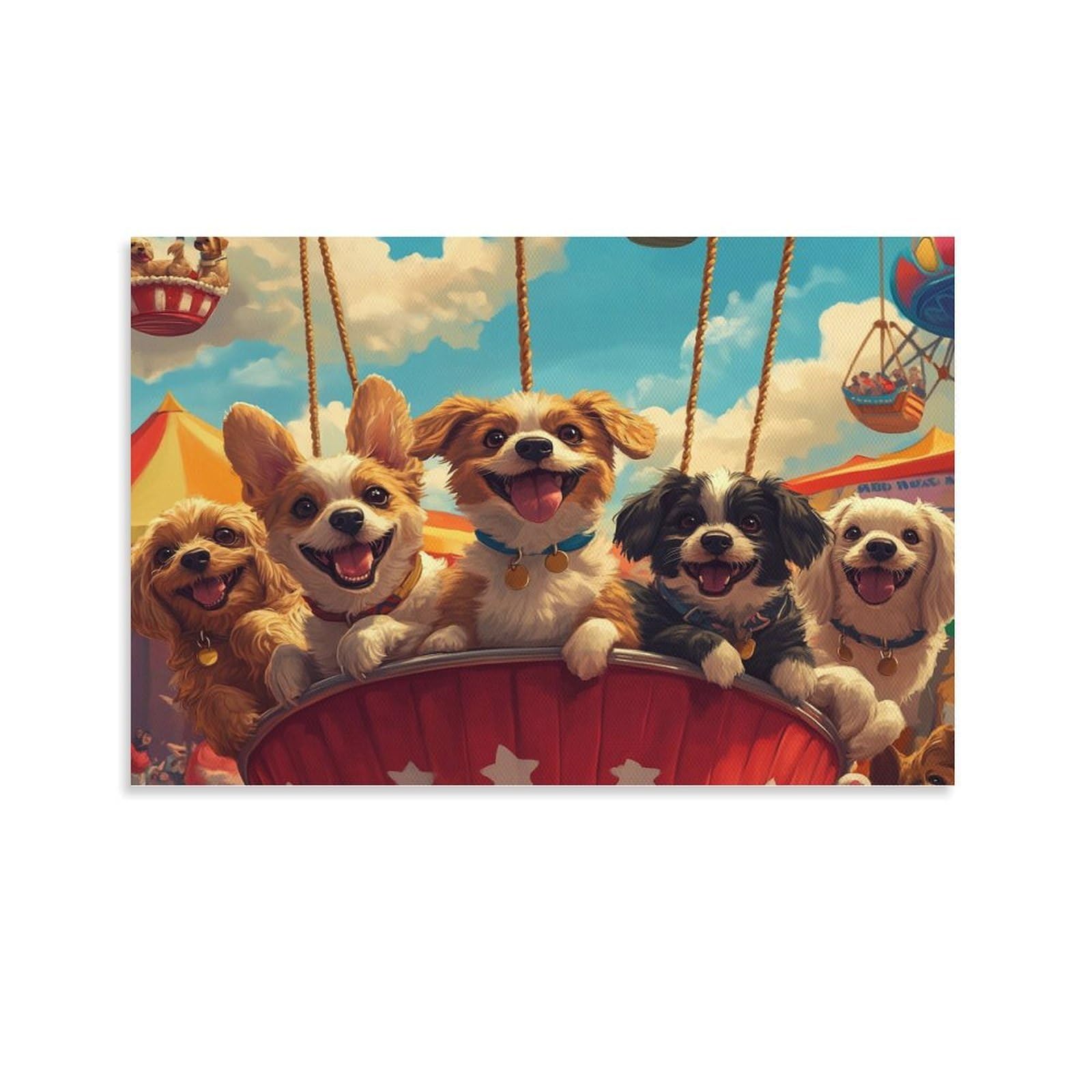CPLVKWRQJ Cute Dogs Joy Single Cartoon Fun Style Canvas Wall Decor - Kitchen Removable Wall Art Multi-Purpose Focal Point Decor 20x30inch(50x75cm)