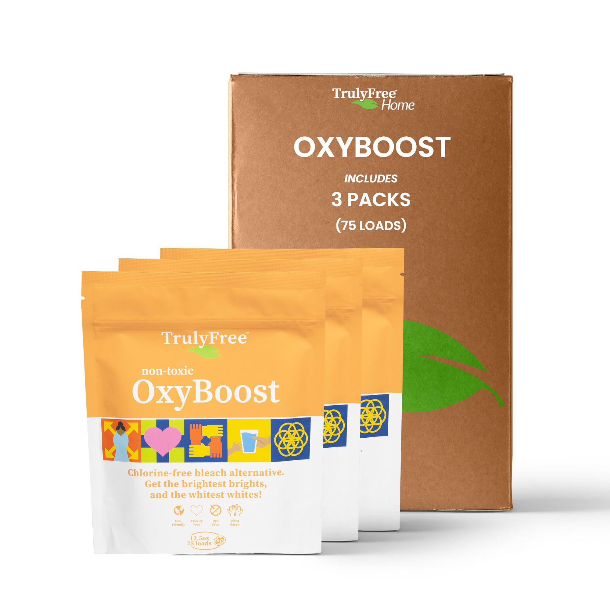 Truly FreeOxyBoost - Oxygen Whitener & Clothes Stain Remover Laundry Detergent Powder with Sodium Percarbonate - Brightens Whites & Safe for Colors - Non-Chlorine, Gentle Yet Powerful - Pack of 3
