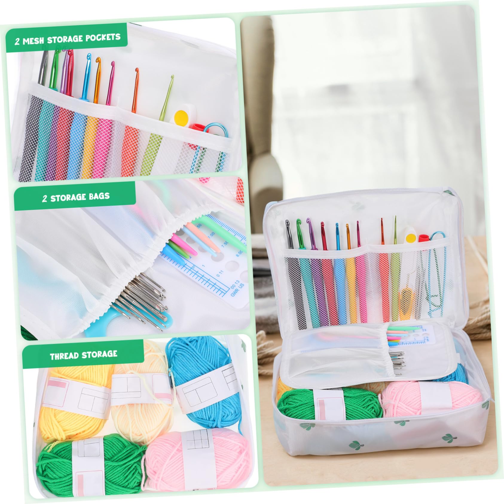 Mipcase Kit di Strumenti per Uncinetto con Filati Vari Uncinetto Ferri da Maglia e Borsa per Trasporto Completo per Principianti e Lavori Artigianali
