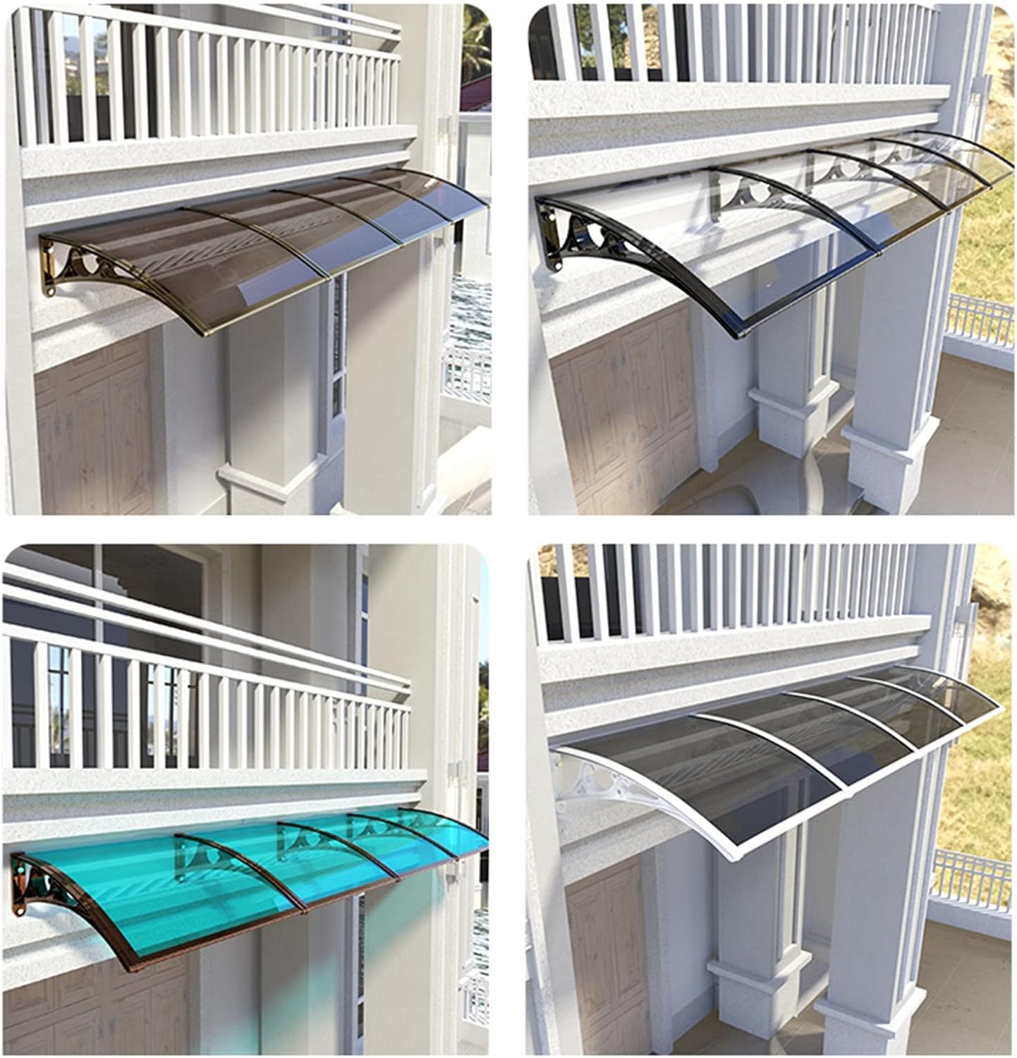Curved Front Door Canopy Patio Rain Shelter Window Awning Cover Durable Aluminium Brackets Outdoor Shade Canopy for Entryway Protection