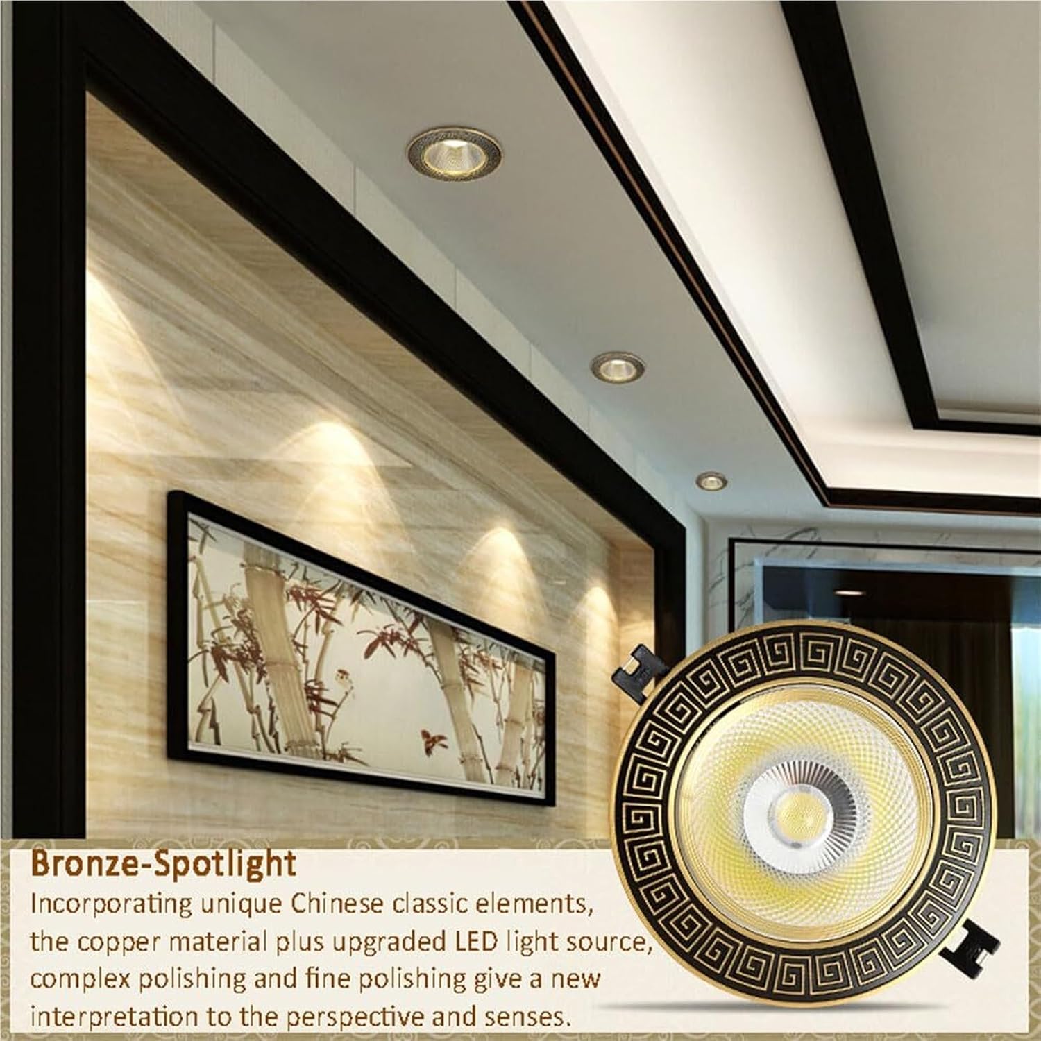 5.9 Inch Brass . Recessed Ceiling Light, COB Recessed Spotlight, 3-Color Temperature Adjustable, IC Isolated Constant Current Driver, Dimmable, . Efficient Lighting for Home & Commercial Use(B,12W)