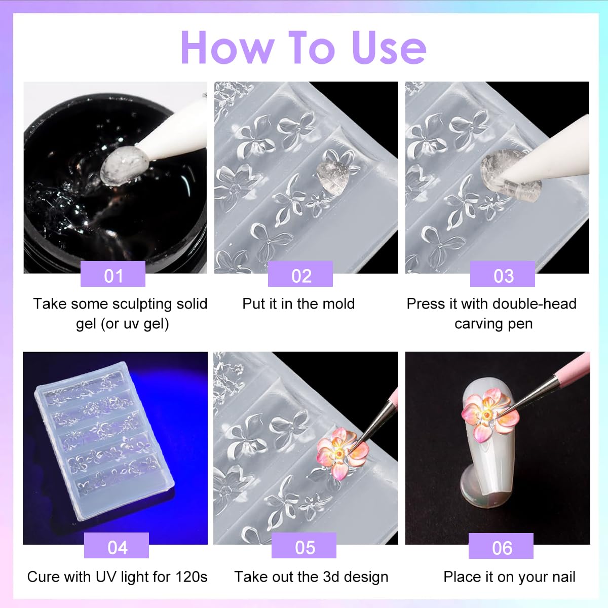 MAYCREATE® 4PCS 3D Gel Nail Art Flower Molds Silicone Nail Molds 1