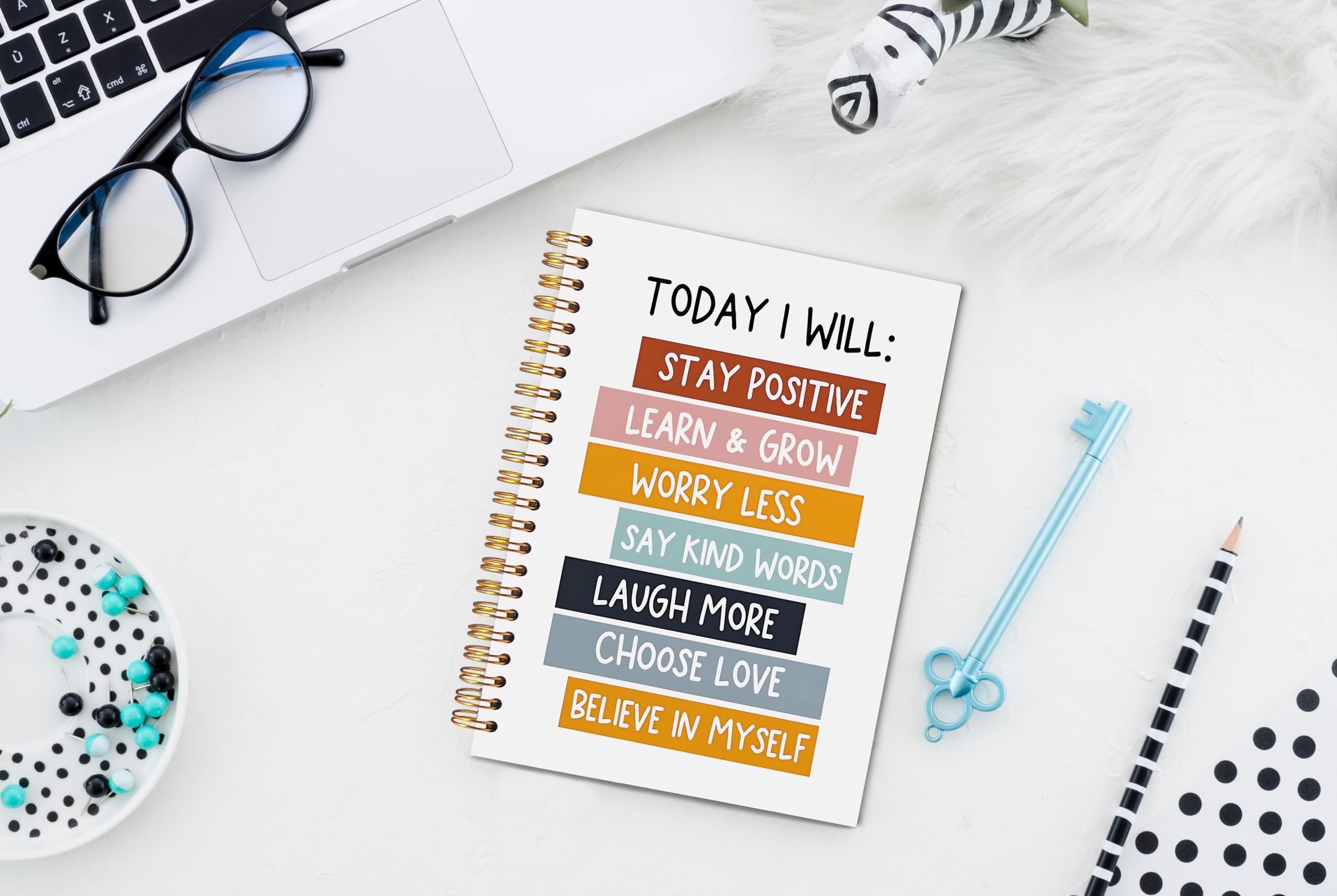 Quaderno a spirale ispiratore, 5,5 x 8,3, diario motivazionale per donne, Today I Will Stay Positive Affirmation Notebook per prendere appunti, Diari ispiratori Boho per scrivere