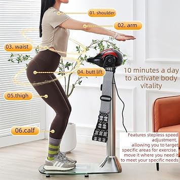 Vibration Plate Fitness Trainer,20-Speed Whole Body Workout Machine with Adjustable Straps,360 Rolling Massage Beads for Waist Hips Arms Legs,Compact Home Exercise Equipment
