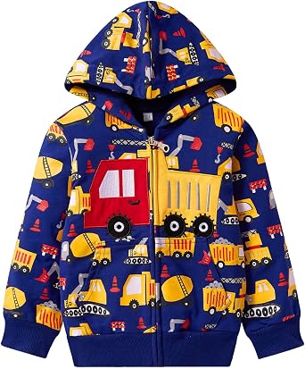 Akyzic Baby Boys Zip Up Hoodie Toddler Boys Jacket Cartoon Winter Long Sleeve Hooded Sweatshirt Tops Fall Coat Kids 2-7 Years