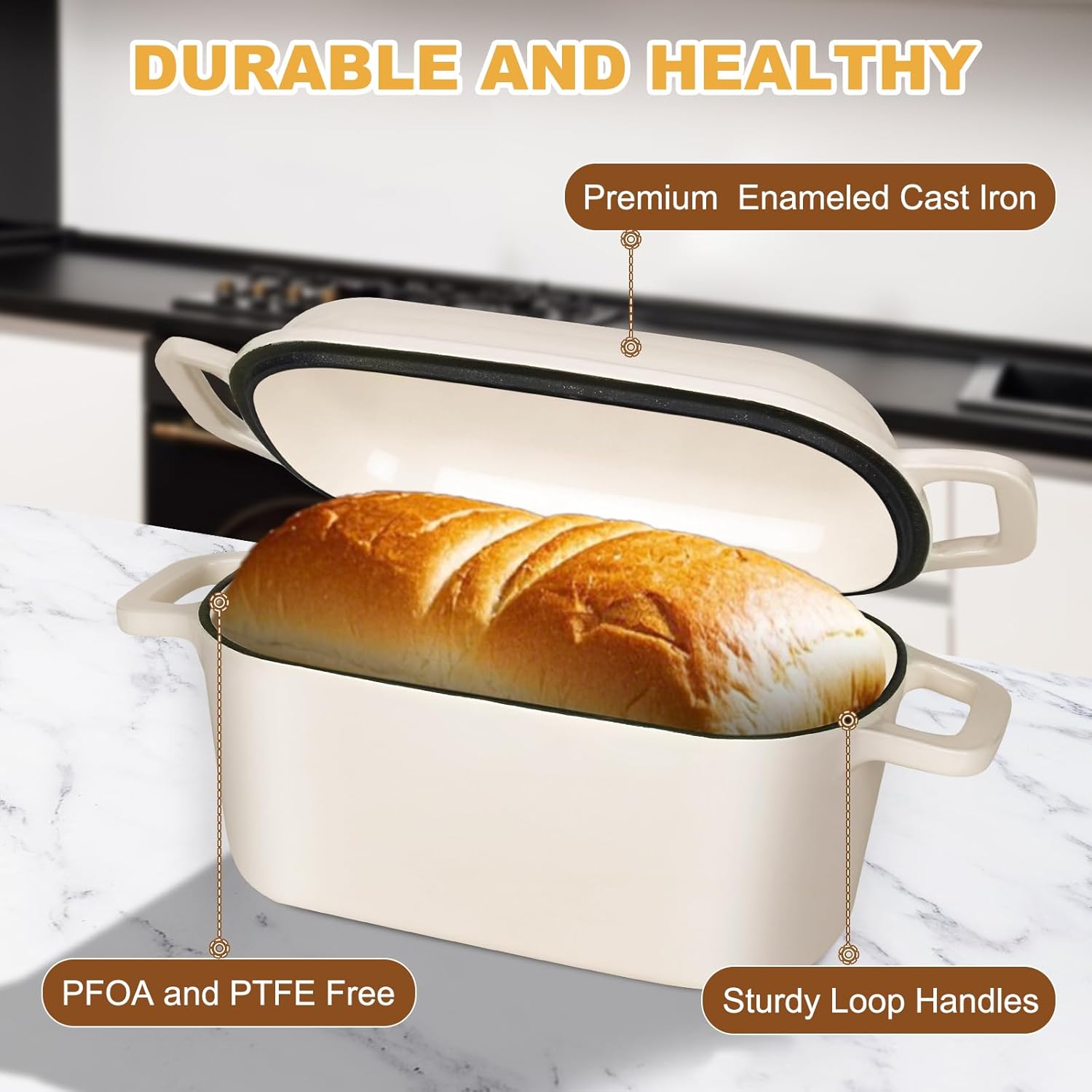 Oval Enameled Cast Iron Dutch Oven with Lid - 3.6QT Sourdough Bread Pans for Baking