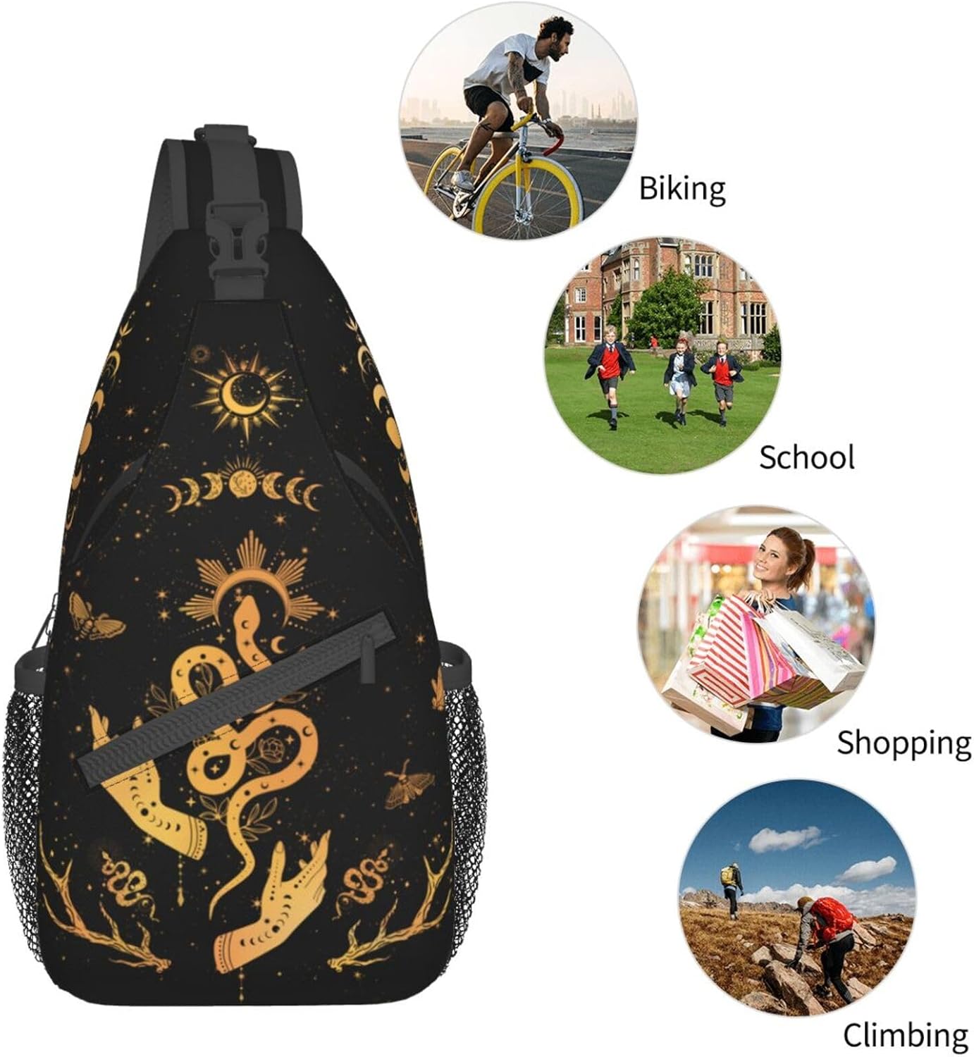 Moth Moon Crossbody Bags, Witchy Snakes Travel Crossbody Bags for Women, Moon Sun Sling Bag Gothic Hippie Mushroom Witch Gifts - Image 9
