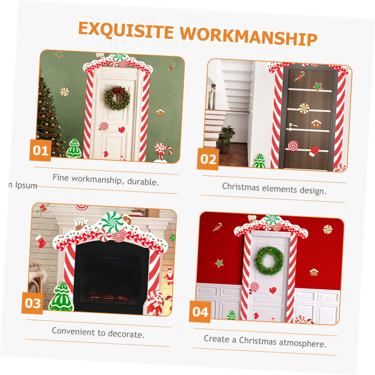 PRETYZOOM 4 Set Adesivi Natalizi Per Telaio Della Porta Muro Di Natale Decorazione Natalizia La Finestra Di Natale Aggrappa Ornamento Di Pan Di Home Decor Rosso Carta Rivestita