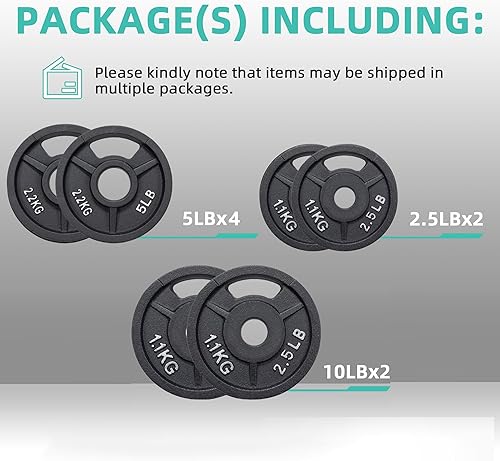 Miniatura 2 de Fitvids 2-Inch Olympic Rubber Coated Cast Iron Plate Weight Plate for Strength Training and Weightlifting, Multiple Sizes