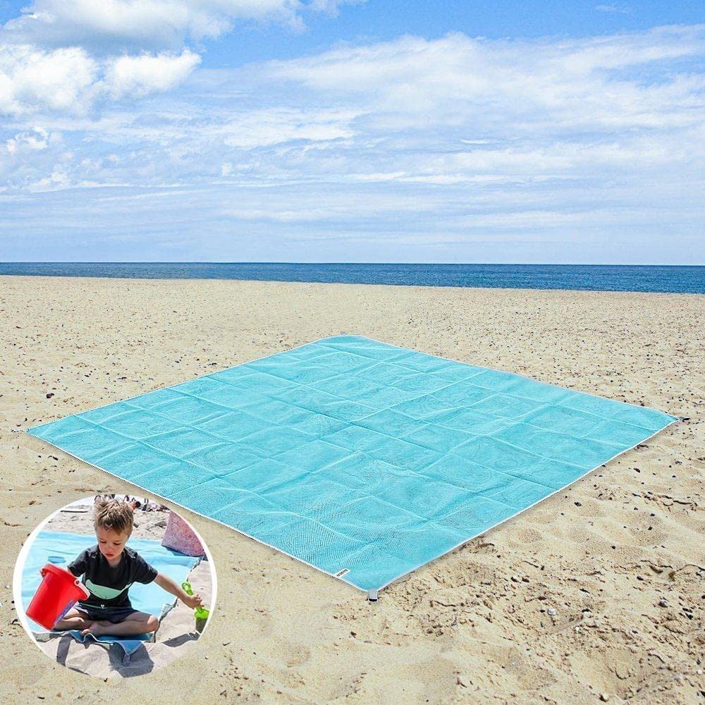 Tapis de Plage Anti Sable, Grand Couverture de Plage 200×200 cm, Natte de Plage Portable Résistant, Couverture Pique Nique Antisable Pliable pour Exterieur Plage Pique Voyages Camping Jardin
