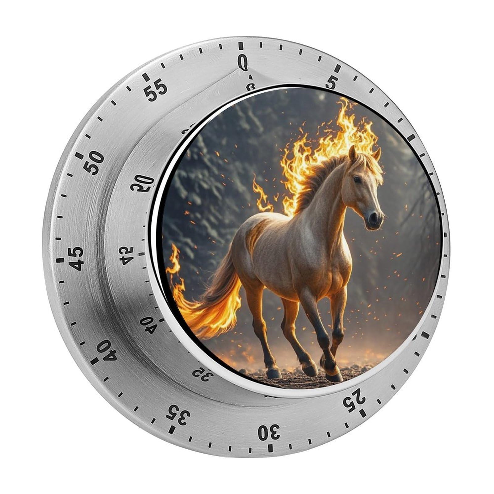 Flame Horse Fashion Visual Timers Wind Up 60 Minutes Desk Stainless Steel Magnetic Timer Countdown Clock No Batteries Loud Alarm for Kitchen Chef Cooking