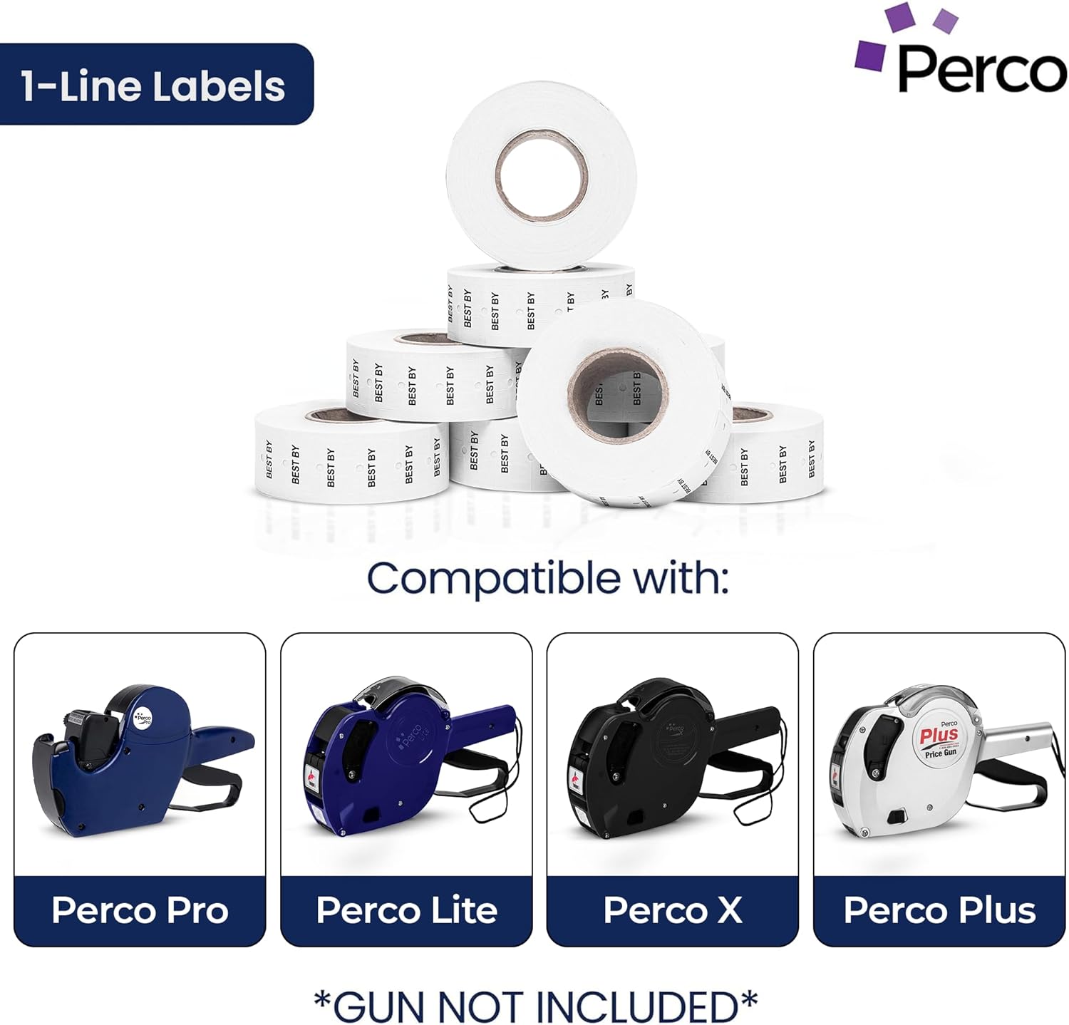 Perco Best BY 1 Line Labels - 8 Rolls, 1 Sleeve, 8,000 Blank Date Gun Labels for Perco 1 Line Date Guns - Made in USA