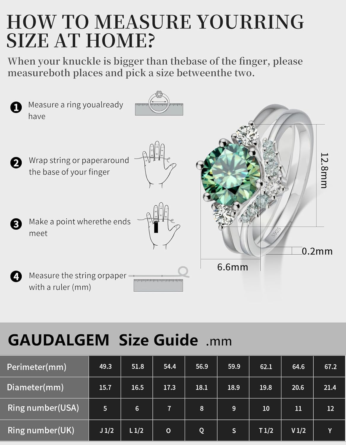 Moissanite Bridal Ring Sets for Women,3ct Round Cut D Color VVS1,S925 Sterling Silver with 18K White Gold Plated Engagement promise anniversary Wedding Bands Valentine's Day Gift（size 4-11）