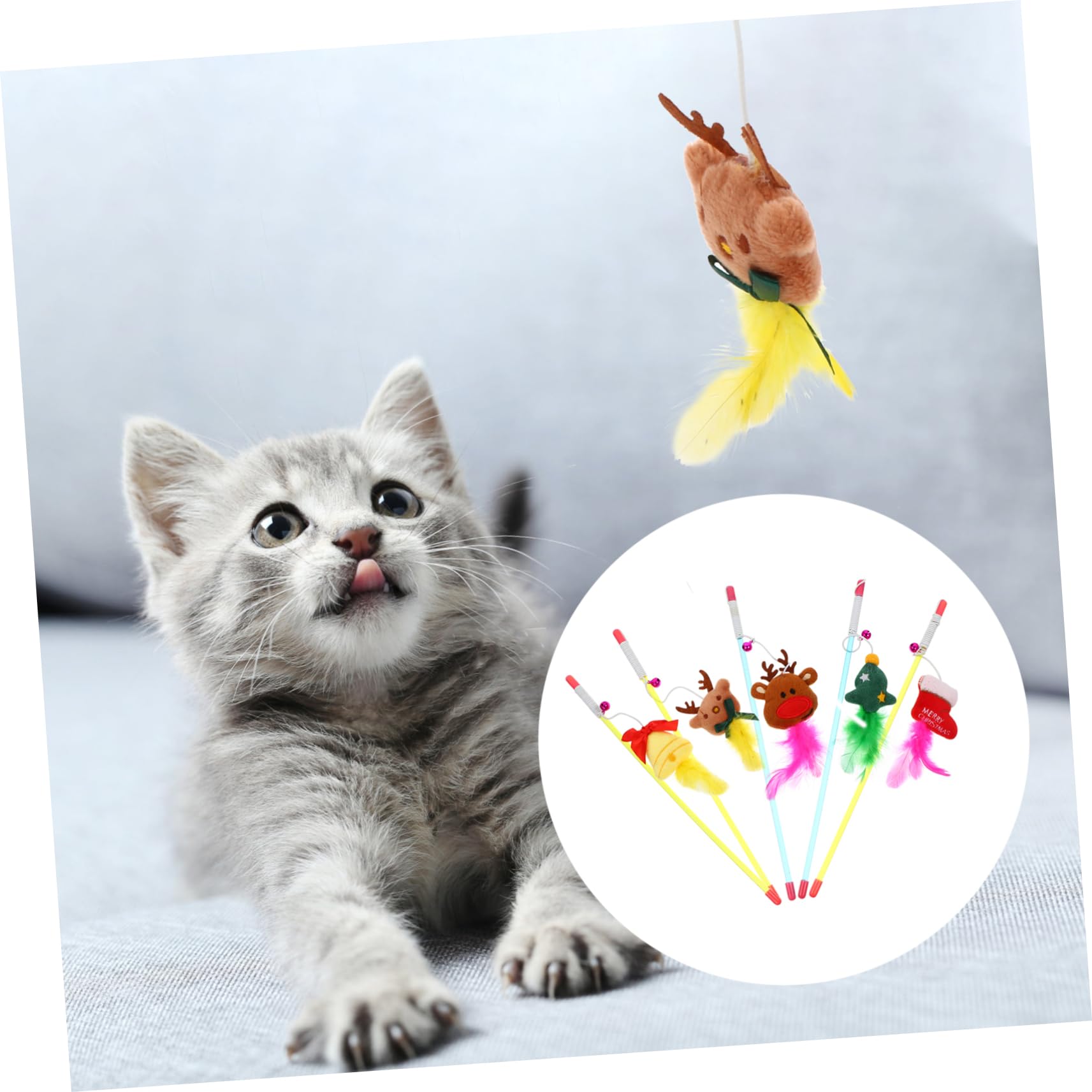 Toddmomy 15pièces Jouets Interactifs pour Chats Bâtons à Plumer avec Clochettes De Noël Stimulez Instinct De Chasse De Votre Chat
