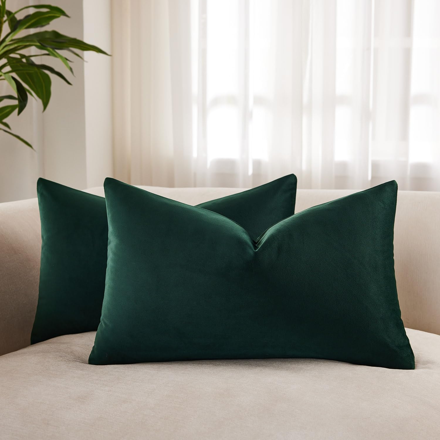 JUSPURBET 14x24 Velvet Decorative Throw Pillow Covers Set of 2,Army Green