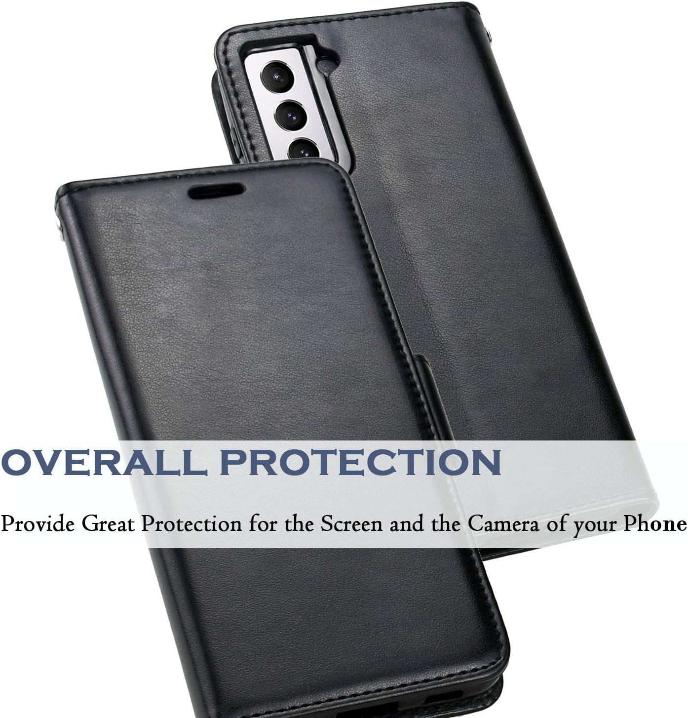 ERAGLOW for Samsung Galaxy S21 Case, Galaxy S21 Wallet Case Flip Protective Phone Cover w/ [Stand Feature] [Card-Slots] Pocket for Galaxy S21 5G 6.2"(Black)